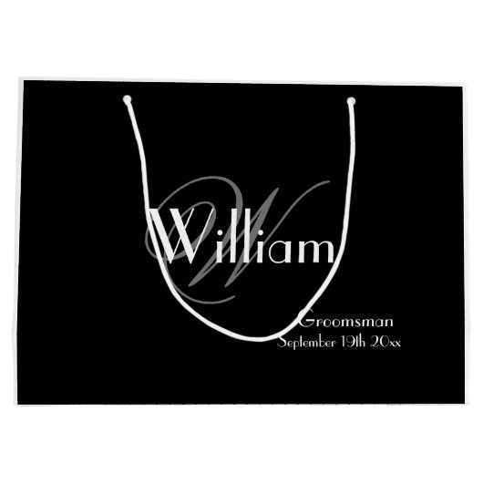Groomsman Gift Script Monogram Naam Chic Black Groot Cadeauzakje (Achterkant)