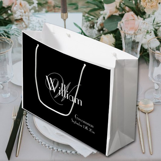 Groomsman Gift Script Monogram Naam Chic Black Groot Cadeauzakje