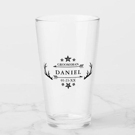 Groomsman Gift Wedding Favor Personalized Antlers Glas (Voorkant)