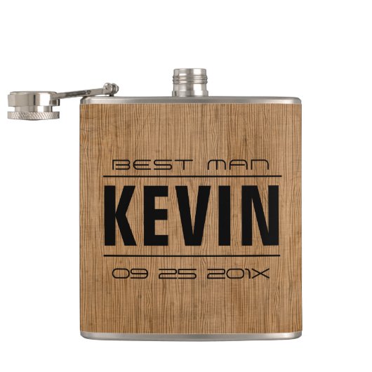 Groomsman Gifts-Wood Texture Print Heupfles (Geopend)