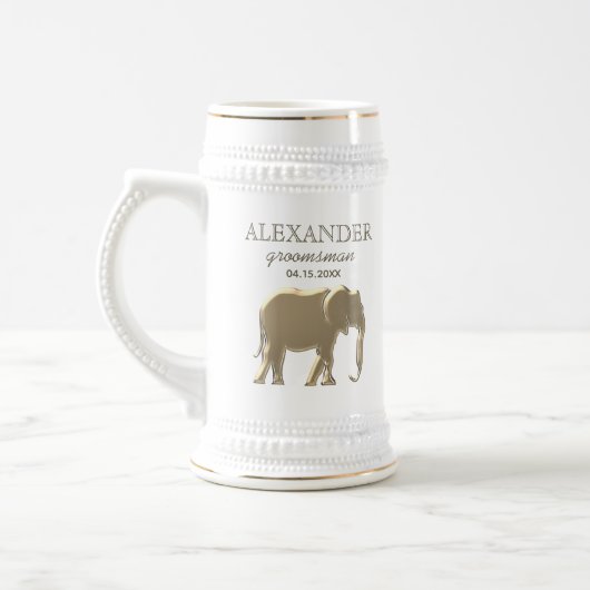 Groomsman Gold Elephant Simple Monogrammed Bierpul (Links)