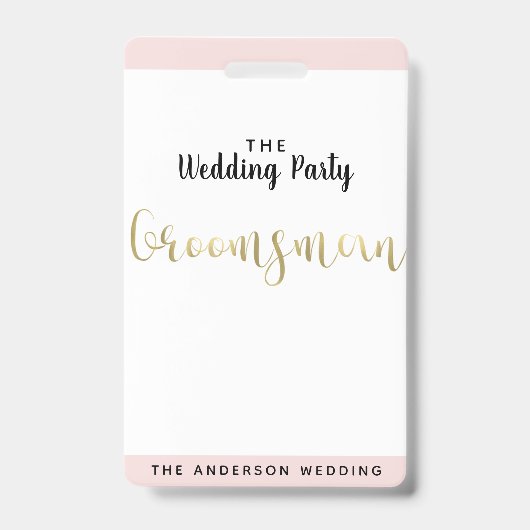 Groomsman Gold Wedding Party VIP Pass Badge (Front)