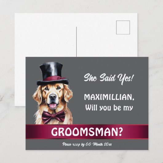 Groomsman golden retriever bruidegoms huwelijksaan briefkaart (Voorkant / Achterkant)