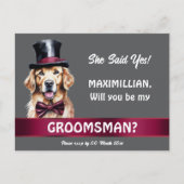 Groomsman golden retriever bruidegoms huwelijksaan briefkaart (Voorkant)