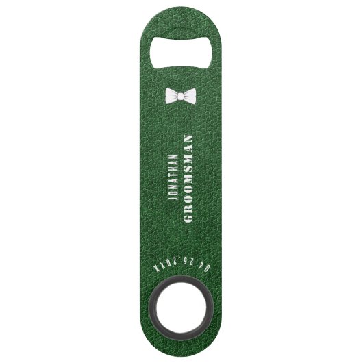 Groomsman  Groene lederen Bow Stropdas Bar Key Speed Flessenopener (Achterkant)