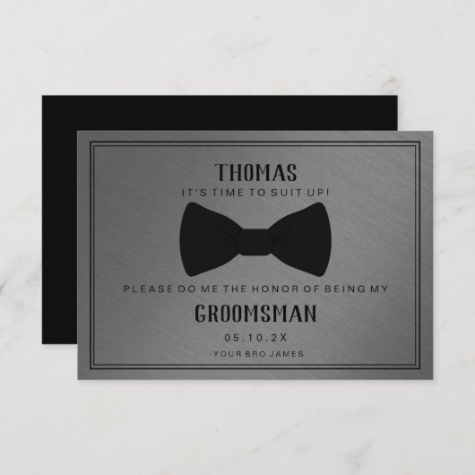 Groomsman-kaart - Black Tied III Dark Grey Kaart (Voorkant / Achterkant)