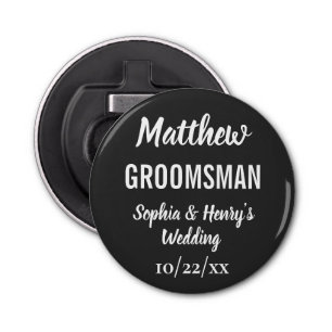Groomsman Modern Black Bachelor Party Weddenschap Button Flesopener