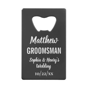 Groomsman Modern Typography Black Wedding Creditkaart Flessenopener