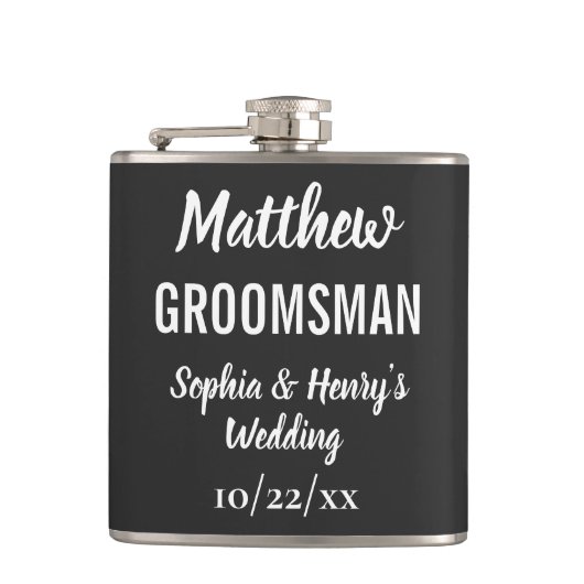 Groomsman Modern Typography Black Wedding Heupfles (Voorkant)