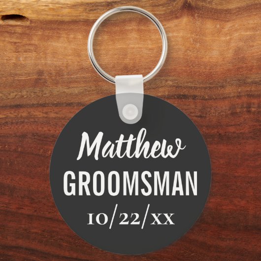 Groomsman Modern Typography Black Wedding Sleutelhanger (Achterkant)
