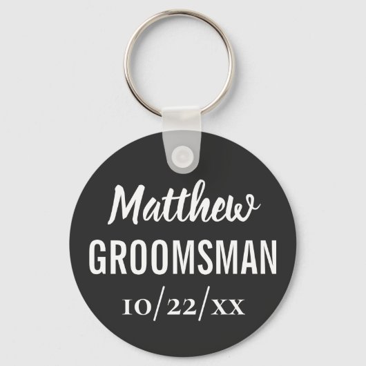 Groomsman Modern Typography Black Wedding Sleutelhanger (Achterkant)