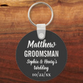 Groomsman Modern Typography Black Wedding Sleutelhanger (Achterkant)