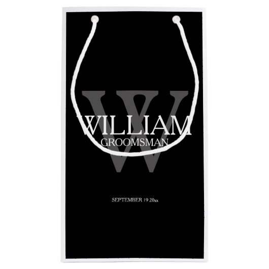 Groomsman Monogram Gifts Elegant Zwart Klein Cadeauzakje (Achterkant)