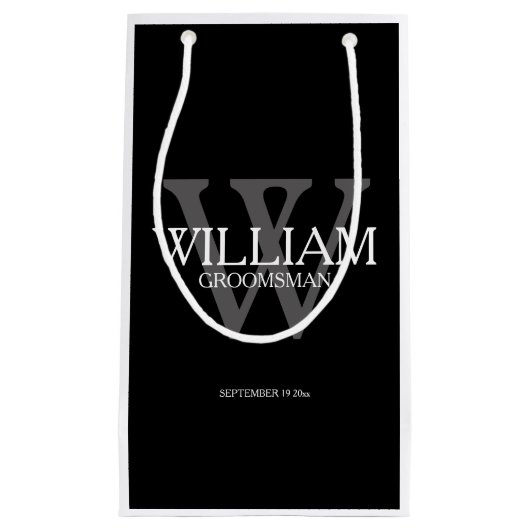 Groomsman Monogram Gifts Elegant Zwart Klein Cadeauzakje (Voorkant)