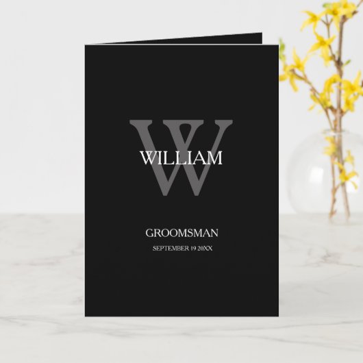 Groomsman Monogram Modern Cool Bedankt Kaart (Gele Bloem)