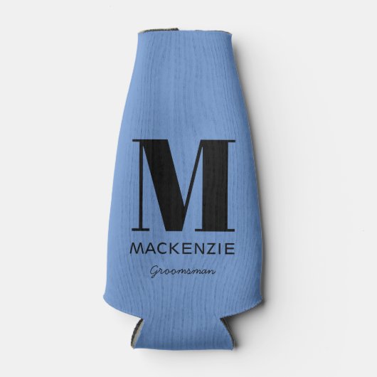 Groomsman Monogram Naam Blauw Flesjeskoeler (Voorkant)