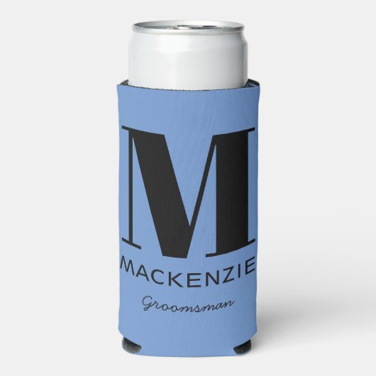 Groomsman Monogram Naam Blauw Seltzer Blikjeskoeler (Seltzer Voorkant)