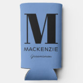 Groomsman Monogram Naam Blauw Seltzer Blikjeskoeler (Achterkant)