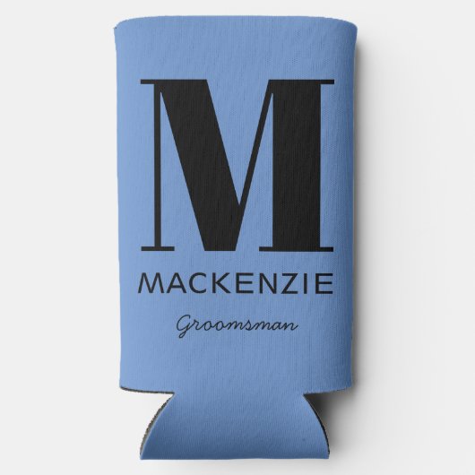 Groomsman Monogram Naam Blauw Seltzer Blikjeskoeler (Achterkant)
