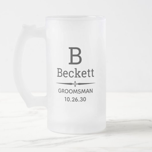 Groomsman Monogrammed Matglas Bierpul (Links)