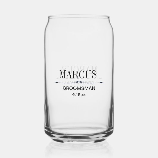Groomsman Naam Bruiloft Datum Blikvorm Glas (Voorkant)