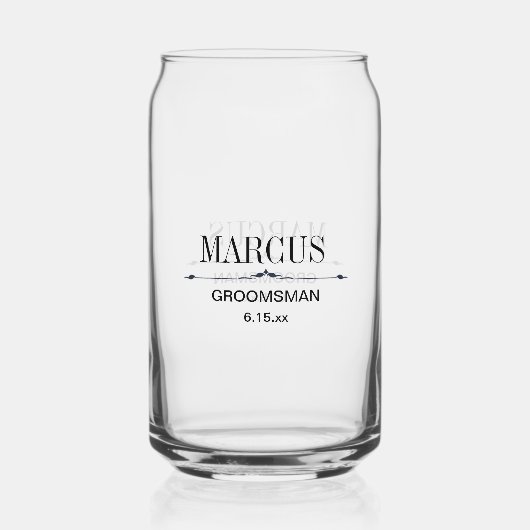 Groomsman Naam Bruiloft Datum Blikvorm Glas (Achterkant)