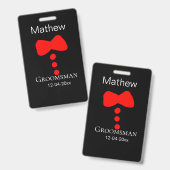 Groomsman Naam toevoegen Jaar Black Bow shirt stro Badge (Voor- en achterkant)