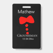 Groomsman Naam toevoegen Jaar Black Bow shirt stro Badge (Achterkant)