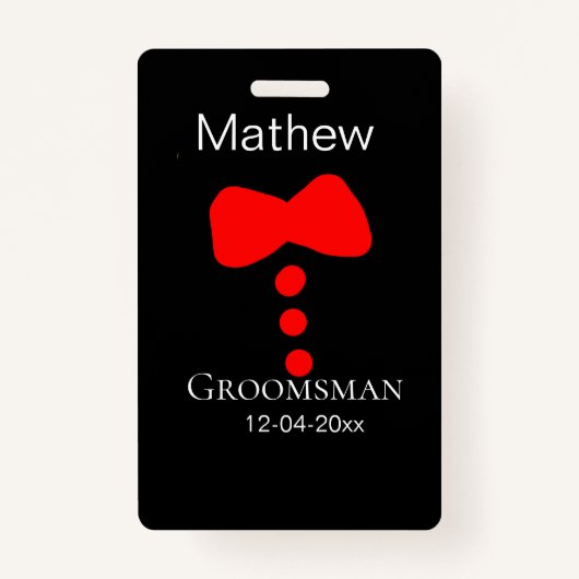 Groomsman Naam toevoegen Jaar Black Bow shirt stro Badge (Voorkant)