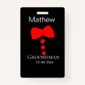 Groomsman Naam toevoegen Jaar Black Bow shirt stro Badge (Achterkant)