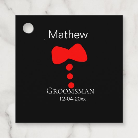 Groomsman Naam toevoegen Jaar Black Bow shirt stro Bedankjes Labels (Voorkant)