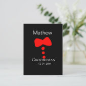 Groomsman Naam toevoegen Jaar Black Bow shirt stro Briefkaart (Staand voorkant)