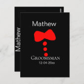 Groomsman Naam toevoegen Jaar Black Bow shirt stro Briefkaart (Voorkant / Achterkant)