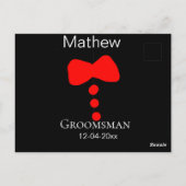 Groomsman Naam toevoegen Jaar Black Bow shirt stro Briefkaart (Achterkant)
