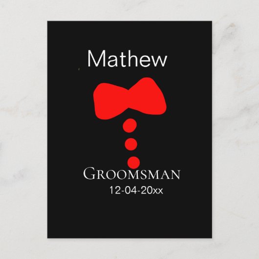 Groomsman Naam toevoegen Jaar Black Bow shirt stro Briefkaart (Voorkant)