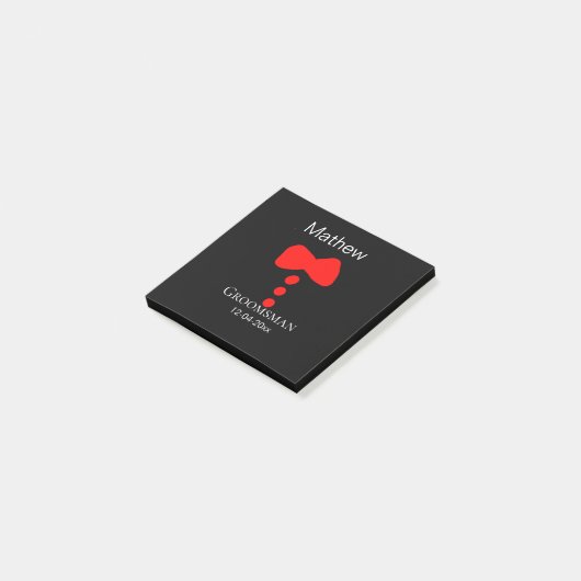 Groomsman Naam toevoegen Jaar Black Bow shirt stro Post-it® Notes (Schuin)