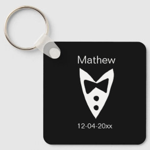 Groomsman Naam toevoegen Jaar Black Bow shirt stro Sleutelhanger