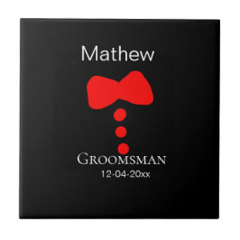 Groomsman Naam toevoegen Jaar Black Bow shirt stro Tegeltje