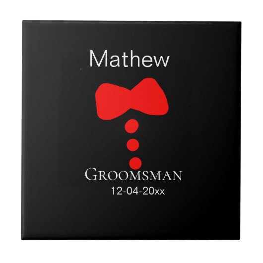 Groomsman Naam toevoegen Jaar Black Bow shirt stro Tegeltje (Voorkant)