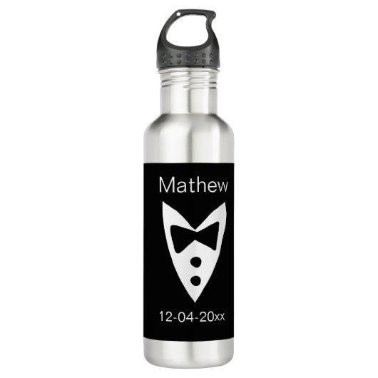Groomsman Naam toevoegen Jaar Black Bow shirt stro Waterfles (Voorkant)