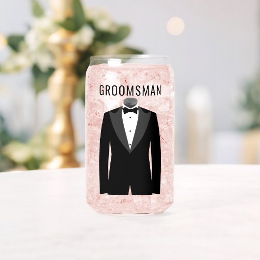 Groomsman naam zwart Tuxedo trouwdatum Blikvorm Glas (Insitu (Huwelijk))