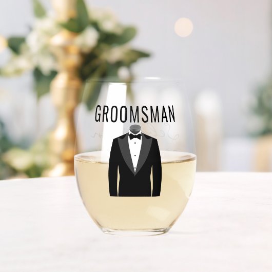Groomsman naam zwart Tuxedo trouwdatum Wijnglas Zonder Voet (Insitu (Huwelijk))