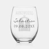 Groomsman naam zwart Tuxedo trouwdatum Wijnglas Zonder Voet (Achterkant)