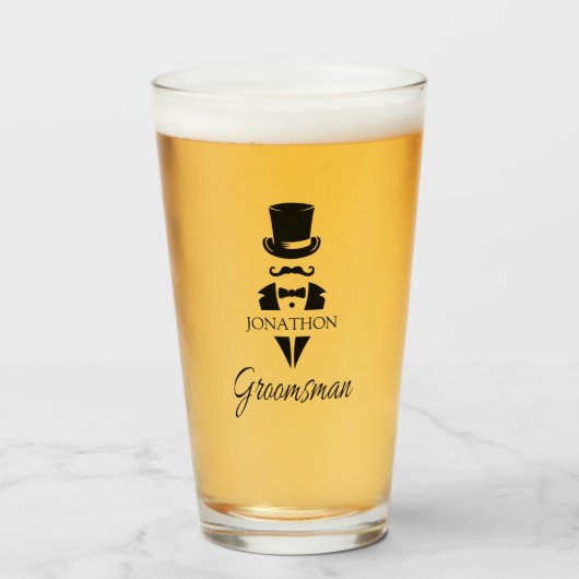 Groomsman Name Tuxedo Top Hat Glas (Voorkant gevuld)