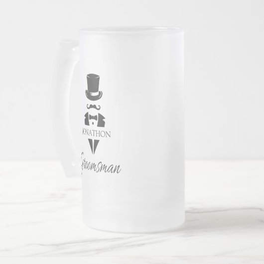 Groomsman Name Tuxedo Top Hat Matglas Bierpul (Voorkant links)