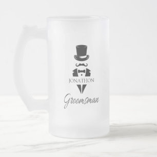 Groomsman Name Tuxedo Top Hat Matglas Bierpul