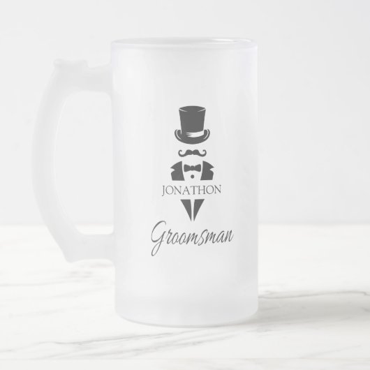 Groomsman Name Tuxedo Top Hat Matglas Bierpul (Links)
