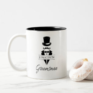 Groomsman Name Tuxedo Top Hat Tweekleurige Koffiemok