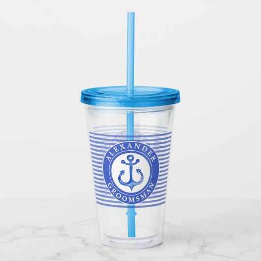 Groomsman - Nautisch Anker Navy Bruiloft Acryl Drinkbeker (Voorkant)