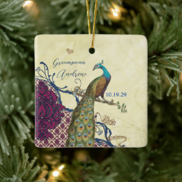 Groomsman Navy & Raspberry  Peacock Keramisch Ornament